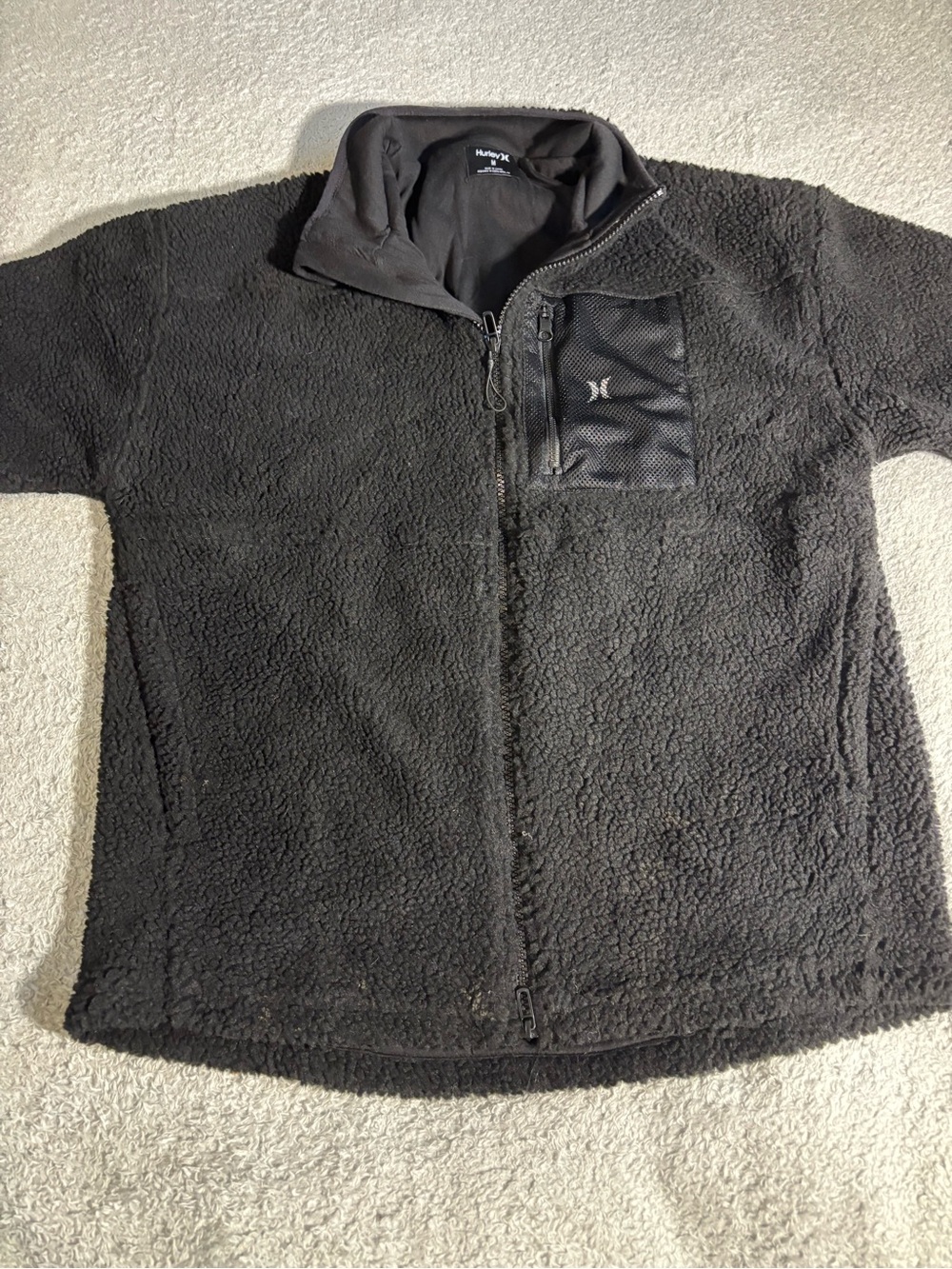 Hurley Black Sherpa Zip-Up Jacket with Chest Zip Pocket